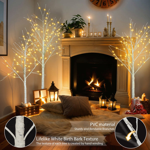 English Elm Set of Lighted Birch Tree with 216 Warm White LEDs, 3-Sizes 4/5/6FT, Indoor/Outdoor Romantic Decor N710P181843Y