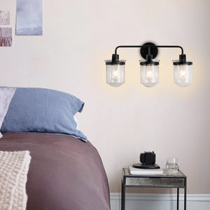 English Elm 3-Light Black Modern Glass Sconce for Bathroom Bedroom Living Room Entryway 22.8"L E26 Socketlington T3177P283991