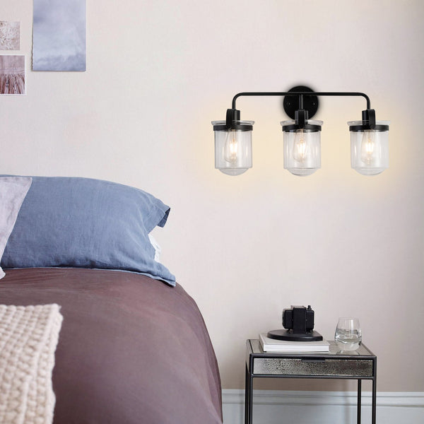 English Elm 3-Light Black Modern Glass Sconce for Bathroom Bedroom Living Room Entryway 22.8"L E26 Socketlington T3177P283991