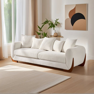 English Elm Modern 3-Seater Sofa with Wooden Legs, Lambswool Cushions & Sturdy Frame for Stylish Living Spaces Beige W2817P271187