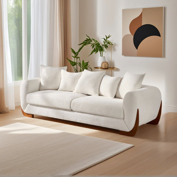 English Elm Modern 3-Seater Sofa with Wooden Legs, Lambswool Cushions & Sturdy Frame for Stylish Living Spaces Beige W2817P271187