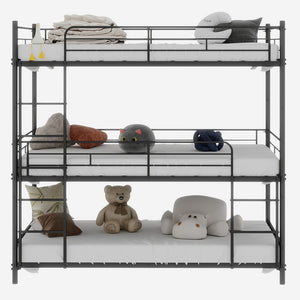 English Elm Heavy-duty Triple Bunk Bed Steel Frame with Full Guardrails and Dual Ladders Black W1935S00005