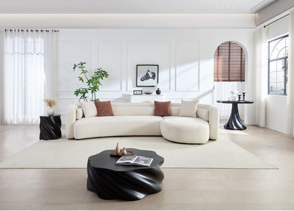 English Elm 132" Boucle L-shaped Sectional Sofa Curved Modular Design for Modern Living Rooms W2664S00105