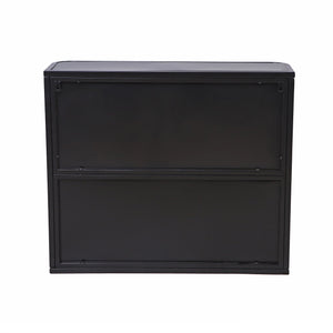 English Elm Black Wall-Mounted Bathroom Cabinet with Mirror, 2 Doors, Open Shelf & Steel Frame for Vanity Spaces W3122P272846