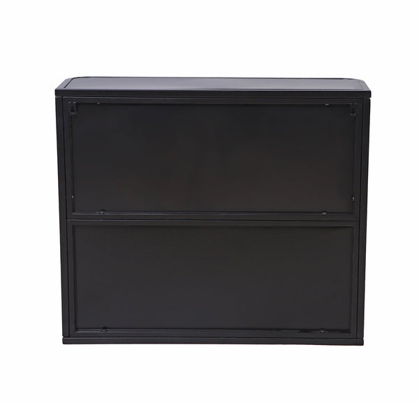 English Elm Black Wall-Mounted Bathroom Cabinet with Mirror, 2 Doors, Open Shelf & Steel Frame for Vanity Spaces W3122P272846
