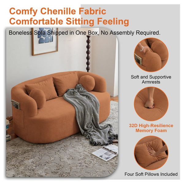 English Elm Loveseat Chenille Upholstered Sofa Compact Foam Seating for Small Apartments and Dens Orange W5385P454893