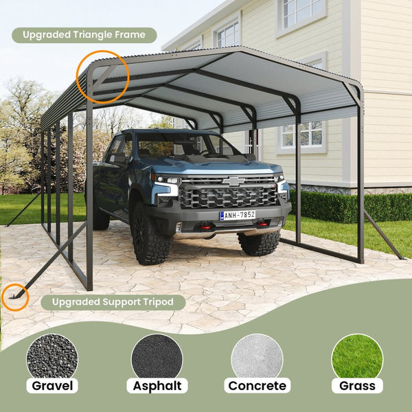 English Elm 12x20ft Steel Peak Roof Carport Heavy Duty Outdoor Shelter for Trucks Boats and Events W1820S00013