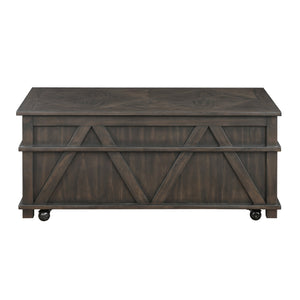 English Elm Traditional Rustic Lift-Top Cocktail Table with Hidden Storage, Pine Veneer Finish, Casters for Easy Mobility and Workspace Convenience Brown 47.5 L x 29.5 W x 22.5 H B011P387103