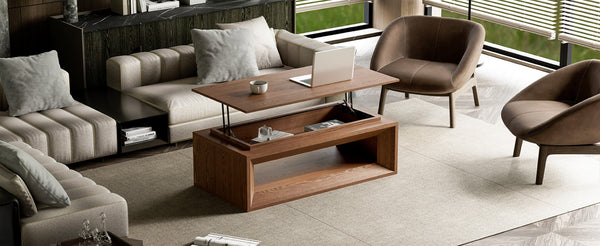 English Elm 43.3'' Wood Veneer Lift Top Coffee Table with Hidden Storage for Living Room Walnut W1435P453255
