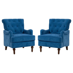 English Elm Accent Light Blue Chenille Accent Chair with Spring Cushion, Ergonomic Retro Wood Legs, 300lb Capacity W3042P390762