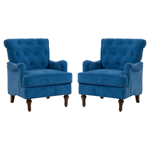 English Elm Accent Light Blue Chenille Accent Chair with Spring Cushion, Ergonomic Retro Wood Legs, 300lb Capacity W3042P390762