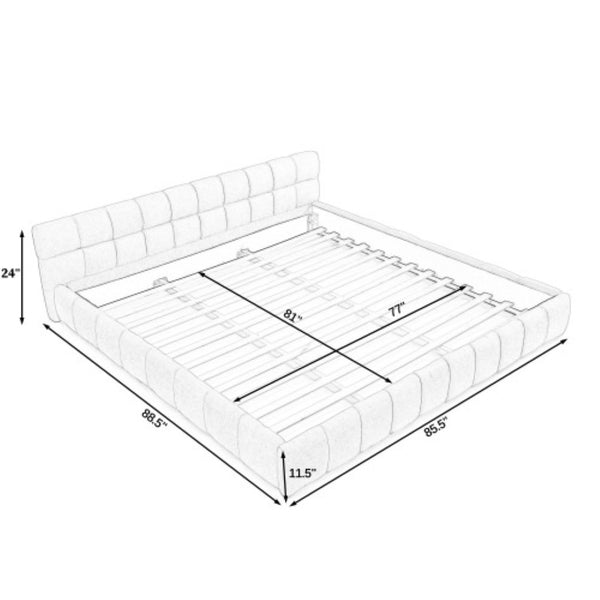English Elm King Platform Bed Fully Upholstered in Plush Chenille with Low Profile Modern Frame Beige W487S00468