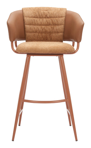 Zuo Modern Juno Barstool Set Of 2 - Modern Brown Design, Sleek Faux Leather, Ideal For Hospitality Spaces Brown 100% Polyester,Pvc,Plywood,Steel 110867-zuo-modern