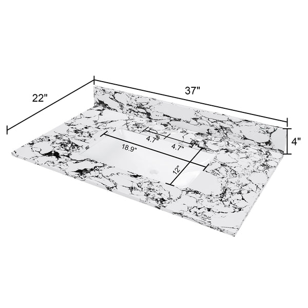 English Elm 37"X22" Panda White Artificial Marble Bathroom Vanity Top With Sink, Backsplash & Easy Install W509P362106