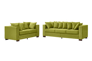 English Elm Modern Velvet Sofa Set 2+3 Seater With Square Arms, Silver Nail Trim, Removable Covers, Storage W1097S00190