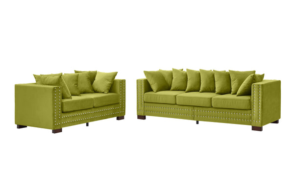 English Elm Modern Velvet Sofa Set 2+3 Seater With Square Arms, Silver Nail Trim, Removable Covers, Storage W1097S00190
