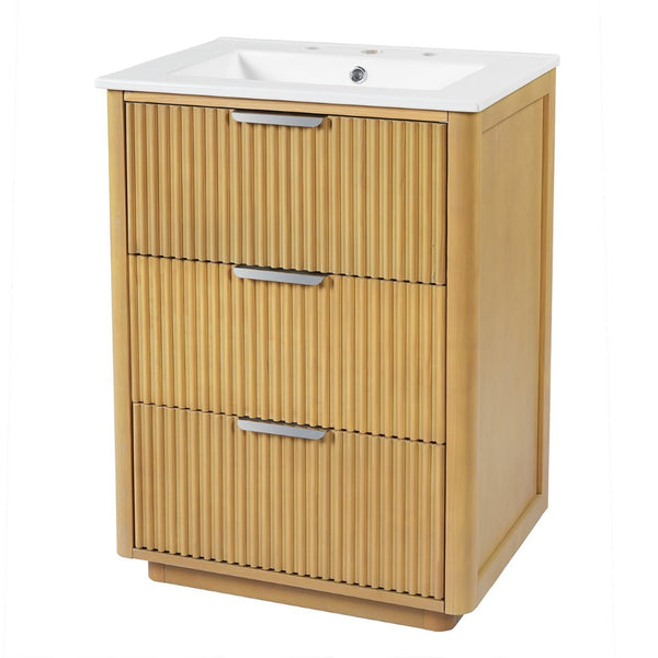 English Elm 24'' Vintage Bathroom Vanity with Ceramic Sink Soft Close Drawers Open Shelf N710P411251P
