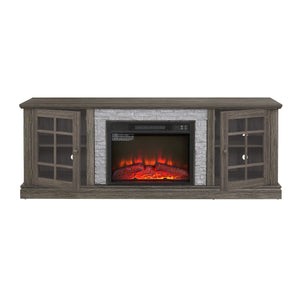 English Elm 70" Modern TV Stand with 23" Electric Fireplace, Faux Stone Mantel, Ample Storage & Cable Management Grey W2275S00024