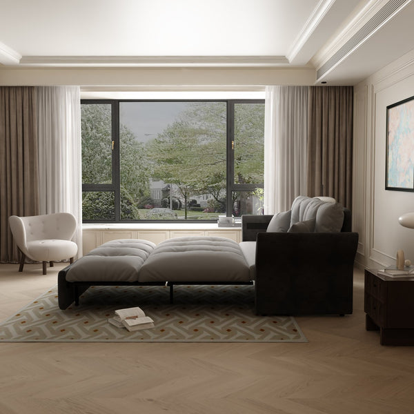 English Elm 74.8" Queen Pull Out Sofa Bed - 3-In-1 Convertible Velvet Sleeper With Pillows For Modern Living Spaces W1885S00129