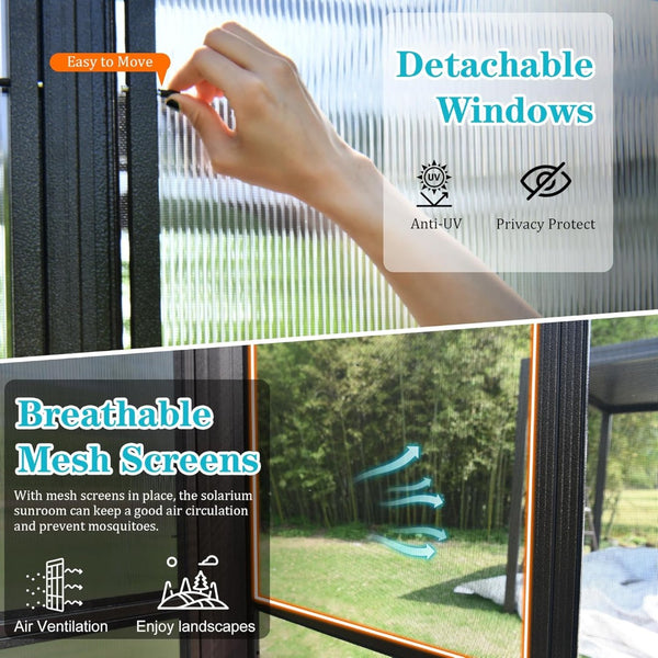 English Elm 12x16ft Aluminum Lean to Solarium All Season Enclosed Patio Room with Sliding Doors W1859P471238