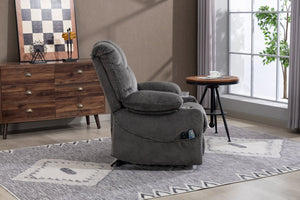 English Elm Ultra Wide Velvet Swivel Lounge Chair with Massage Heating and Powered Lift Assist Grey W547P425986