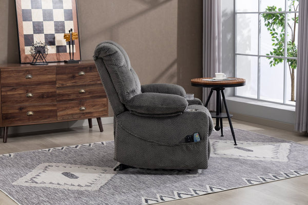 English Elm Ultra Wide Velvet Swivel Lounge Chair with Massage Heating and Powered Lift Assist Grey W547P425986