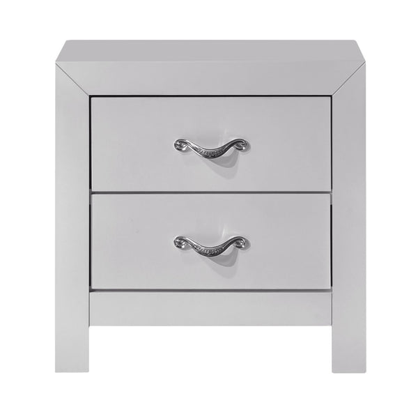 English Elm Moreland Two Drawer Nightstand Glam White Laminate with Chrome Crystal Pulls B078P497908