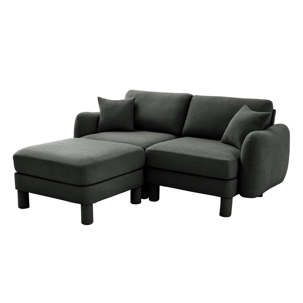 English Elm Boucle Chic 2-Seater Loveseat Sofa With Shell-Shaped Armrests & Removable Ottoman In Dark Gray W3041S00299