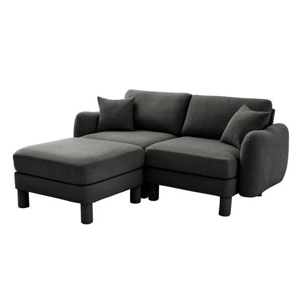 English Elm Boucle Chic 2-Seater Loveseat Sofa With Shell-Shaped Armrests & Removable Ottoman In Dark Gray W3041S00299