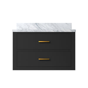 English Elm Black Single Bath Vanity With Carrara Marble Top - Elegant 30" W X 22" D Design For Any Bathroom! B2731P257914