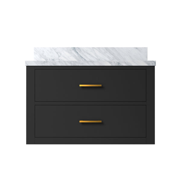 English Elm Black Single Bath Vanity With Carrara Marble Top - Elegant 30" W X 22" D Design For Any Bathroom! B2731P257914
