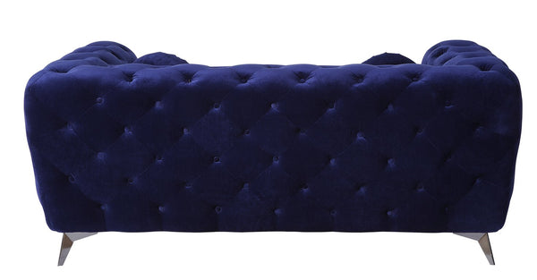 English Elm Atronia Blue Velvet Loveseat with Button Tufted Diamond Back, Pocket Coil Seats, Solid Wood Frame B2726P280174