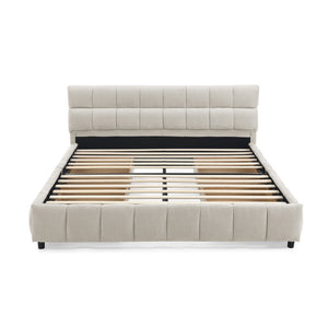 English Elm Queen Chenille Upholstered Platform Bed with Storage Drawers and Padded Headboard Beige W487P235287