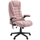 English Elm Homcom 6 Point Vibrating Massage Office Chair With Heat, Velvet High Back Executive Office Chair With Reclining Backrest, Padded Armrests and Remote, Pink