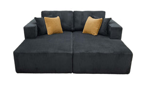 English Elm Full Corduroy Double Chaise Loveseat Foam Plush Seating for Bohemian Living Rooms Black B2748S00055