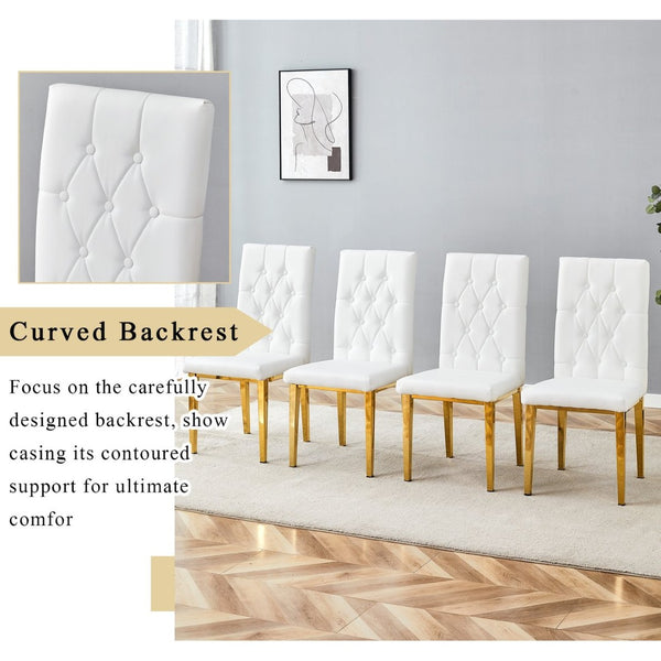 English Elm Table Modern 5-Piece Set: Round Clear Tempered Glass Table With Gold Legs & 4 White Pu Chairs W1151S03833-GIGA