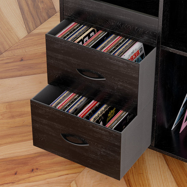 English Elm Record Player Stand with Flip-Down Lid, Built-In Power & USB, Dust-Protecting Turntable Console for 300+ Vinyls Black W2735P332345