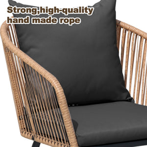 English Elm 5-piece Outdoor Wicker Dining Set with Round Glass Table and Cushioned Rattan Chairs Black T5880S00010