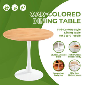 English Elm 31.5" Round Mdf Pedestal Dining Table Mid-century Modern Sculpted Base Seats Four Oak W234P405177