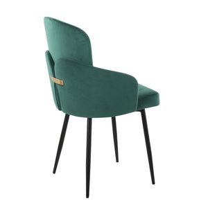 English Elm Dahlia Modern Dining Chair Set Of 2 In Plush Green Velvet & Black Metal With Gold Accents, Chic Style B202S01196