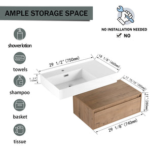 English Elm 30 Inch Wall-Mounted Bathroom Vanity With Resin Sink, Soft Close Drawer & Modern Oak Finish W999S00257