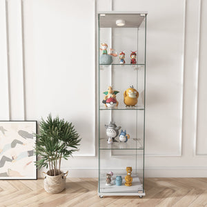 English Elm Modern Glass Display Cabinet With Led Lighting - Stylish 1-Door 4-Shelf Unit For Home & Office Use W241P242916