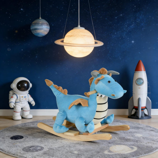 English Elm Dinosaur Plush Rocking Toy for Toddlers with Sound Effects and Wooden Base T3971P442691