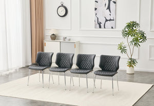 English Elm Dark Oil Waxed Faux Leather Dining Chair Set with Diamond Tufted High Back Metal Legs Dark Gray W3493P444883