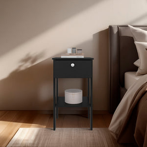 English Elm Newcastle Sleek Black Nightstand with Drawer & Open Shelf — Modern Compact Bedside Table for Small Spaces B070P368065