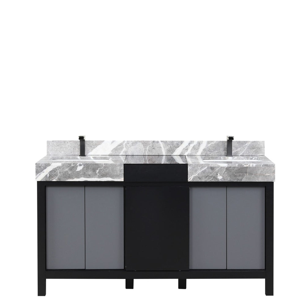 English Elm Black Double Bathroom Vanity with Marble Top Gun Metal Faucet and Soft Close Storage B2731P261106