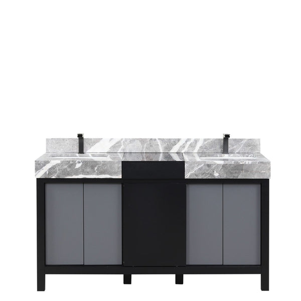 English Elm Black Double Bathroom Vanity with Marble Top Gun Metal Faucet and Soft Close Storage B2731P261106