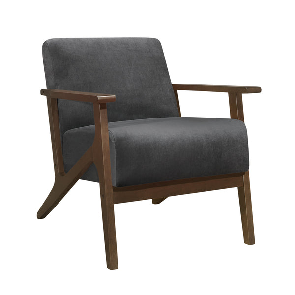 English Elm Modern Velvet Accent Chair with Dark Walnut Angular Frame, Streamlined Mid-Century Comfort Design Dark Gray 35 L x 27.25 W x 19.25 H B011P271916