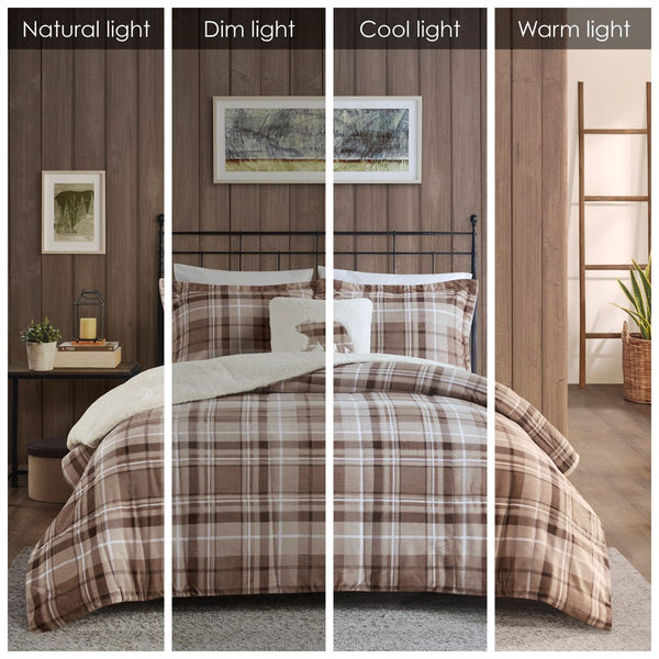 English Elm King Alton Plush to Sherpa Comforter Set – Reversible Cozy Berber, Hypoallergenic Down Alternative, OEKO‑TEX Certified B035100511