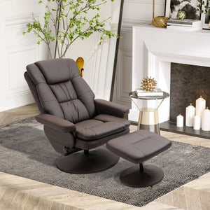 English Elm HOMCOM Swivel Recliner with Ottoman Brown PU Leather 135° Manual Recline High Back Comfort W2225P173979